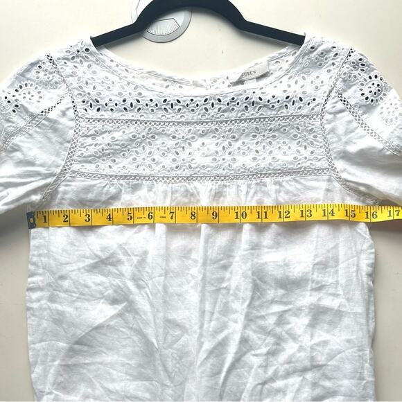 J.Crew White Linen Blouse, Eyelet Shirt, Boho Top, Size 0 - Picture 10 of 10